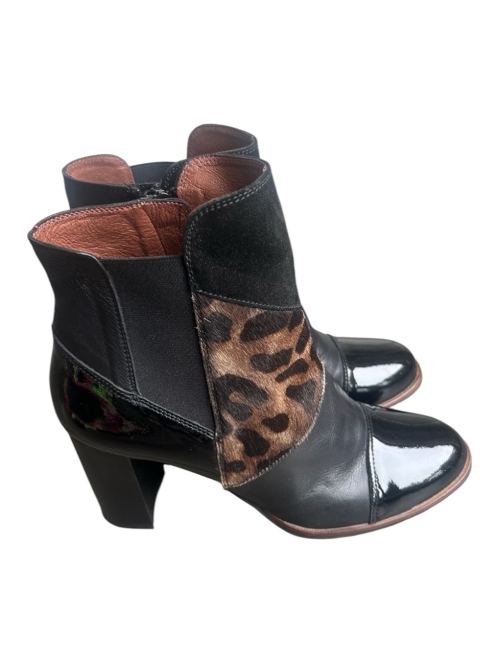 Hispanitas Leather Calf Hair Leopard Print Ankle Boots Spain 39 Block Heel